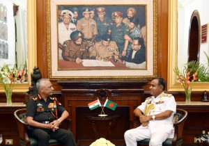 New Delhi, Oct 25 (ANI): Bangladesh Navy, Chief of Naval Staff, Admiral M Shaheen Iqbal calls on Indian Army Chief General MM Naravane, in New Delhi on Monday. (ANI Photo)